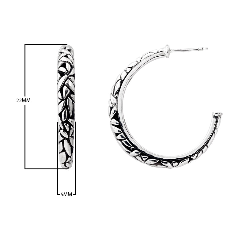Wholesale sterling silver hoop earrings with handcrafted Bali leaf design