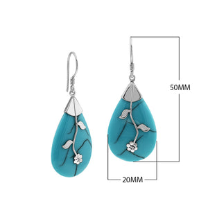 AE-1047-TQ Sterling Silver Teardrop Shape Earring With Turquoise Jewelry Bali Designs Inc