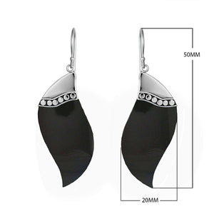 Sterling silver black shell wave earrings with dotted silver accent for wholesale jewelry buyers