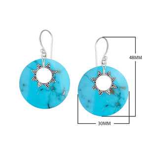 Sterling silver turquoise round earrings with sunburst accent for wholesale jewelry buyers