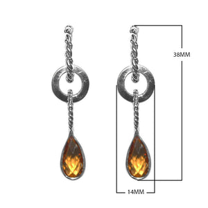 Sterling silver citrine teardrop dangle earrings with twisted hoop design for wholesale jewelry buyers