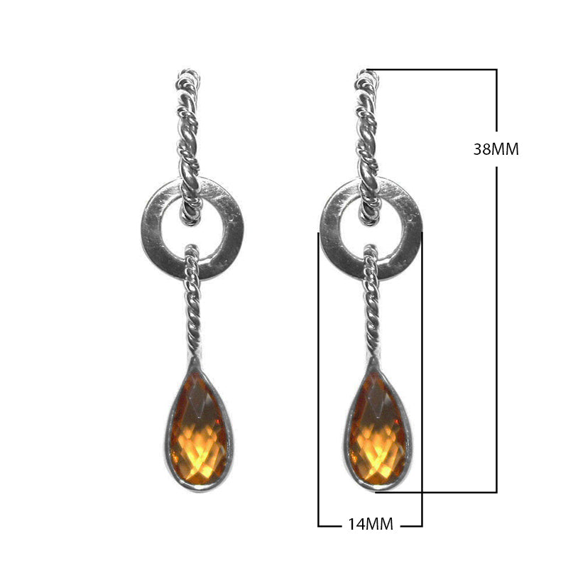 Sterling silver citrine teardrop dangle earrings with twisted hoop design for wholesale jewelry buyers