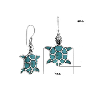 Sterling silver turtle earrings with turquoise shell, handcrafted for wholesale ocean-inspired jewelry collections
