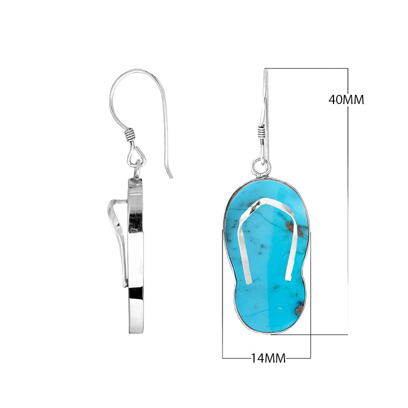 Wholesale sterling silver turquoise flip flop earrings with gemstone inlay, handmade beach jewelry in bulk.