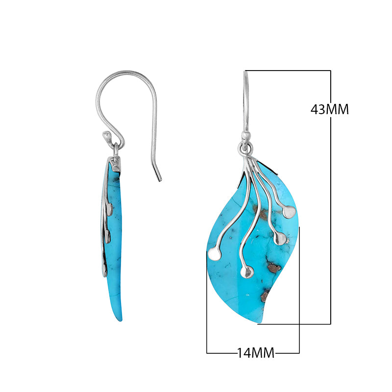 Sterling Silver Turquoise Shell Leaf Drop Earrings featuring curved design and flowing silver accents for timeless wholesale jewelry assortments
