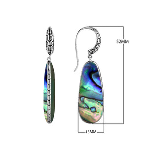 Sterling Silver Abalone Shell and Black Shell Drop Earrings featuring teardrop design with textured edges and mirror-polished shine for wholesale buyers