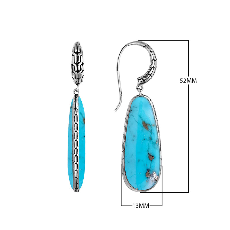 Sterling Silver Turquoise Shell Drop Earrings featuring teardrop design with textured edge and mirror-polished finish for wholesale buyers