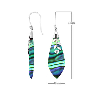 Sterling Silver Abalone Shell Drop Earrings featuring elongated leaf design and silver detailing with mirror-polished finish for wholesale jewelry collections