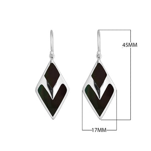 Black Shell Silver Diamond Drop Earrings