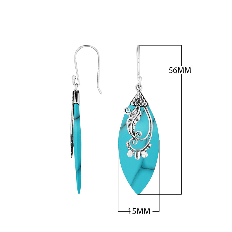 Sterling Silver Leaf Earrings With Turquoise Shell