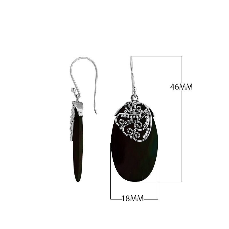 Black Shell Silver Oval Earrings With Earwire For Wholesale
