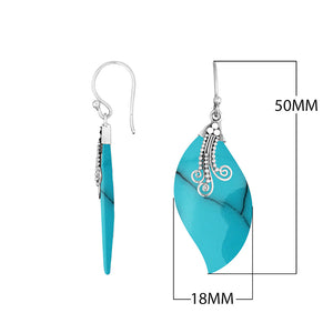 Sterling silver Turquoise Shell leaf drop earrings with earwire lock