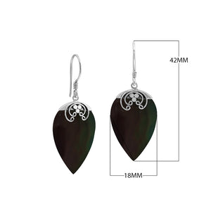 Sterling silver Black Shell teardrop earrings with earwire lock