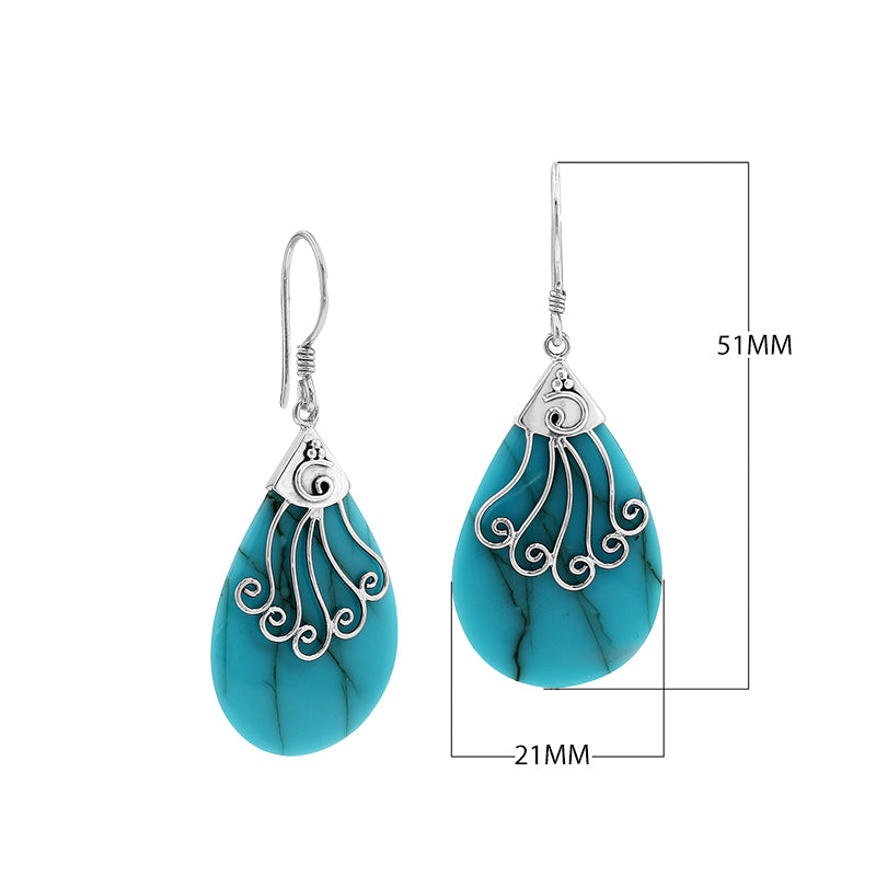 Sterling silver Turquoise Shell long teardrop earrings with earwire lock