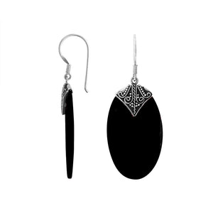 Black Shell oval silver earrings with scroll design