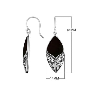Sterling Silver Black Shell Marquise Drop Earrings With Earwire Lock