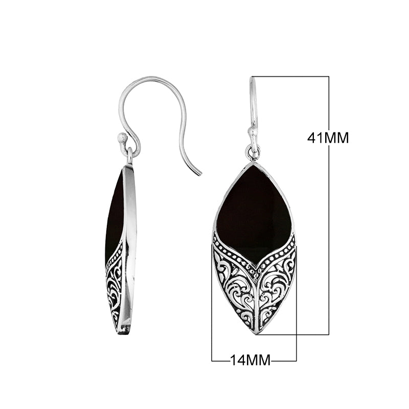 Sterling Silver Black Shell Marquise Drop Earrings With Earwire Lock
