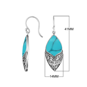 Sterling Silver Turquoise Shell Marquise Drop Earrings With Earwire Lock