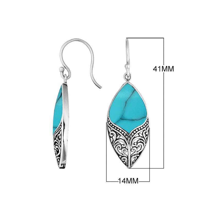 Sterling Silver Turquoise Shell Marquise Drop Earrings With Earwire Lock