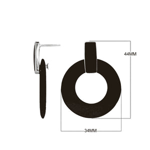 Black Shell Sterling Silver Round Hoop Push Back Earrings