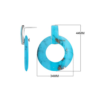 Turquoise Shell Sterling Silver Round Hoop Push Back Earrings