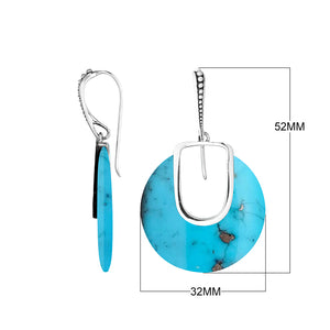 Turquoise Shell Sterling Silver Round Drop Earwire Earrings