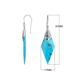 Turquoise Shell Silver Diamond Drop Earrings With Earwire