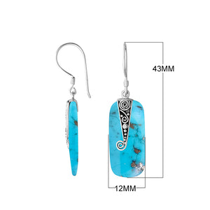 Turquoise Shell Silver Rectangular Drop Earrings With Filigree