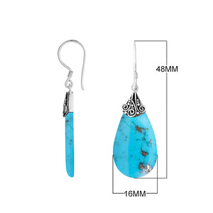 Turquoise Shell Silver Teardrop Earrings With Filigree Cap