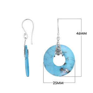 Turquoise shell round silver dangle earrings