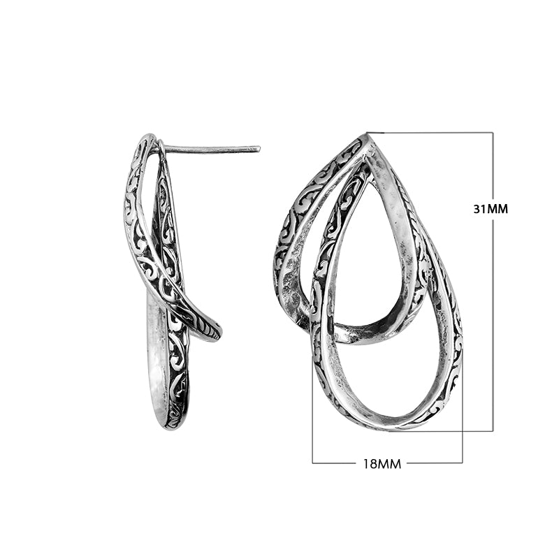 AE-1154-S Sterling Silver Textured Open Loop Dangle Earrings
