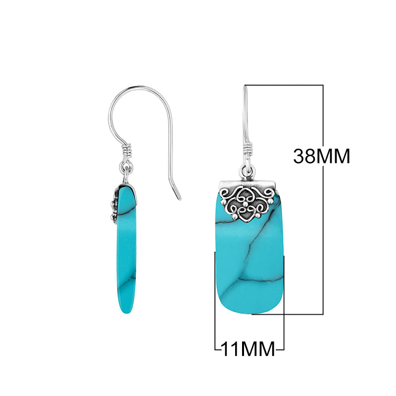 Turquoise Shell Silver Rectangular Dangle Earrings For Wholesale