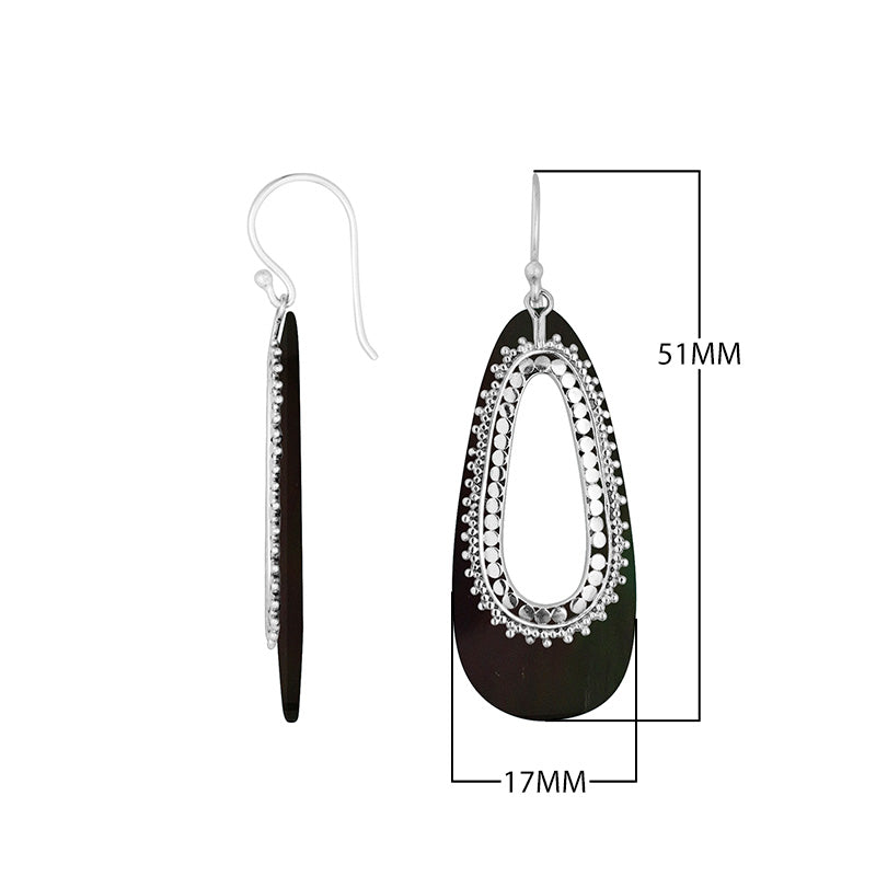 Black Shell Silver Teardrop Earrings For Wholesale