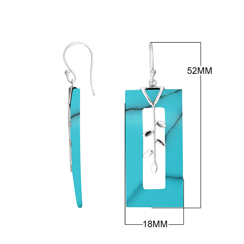 Red Coral silver rectangular botanical earrings with earwire