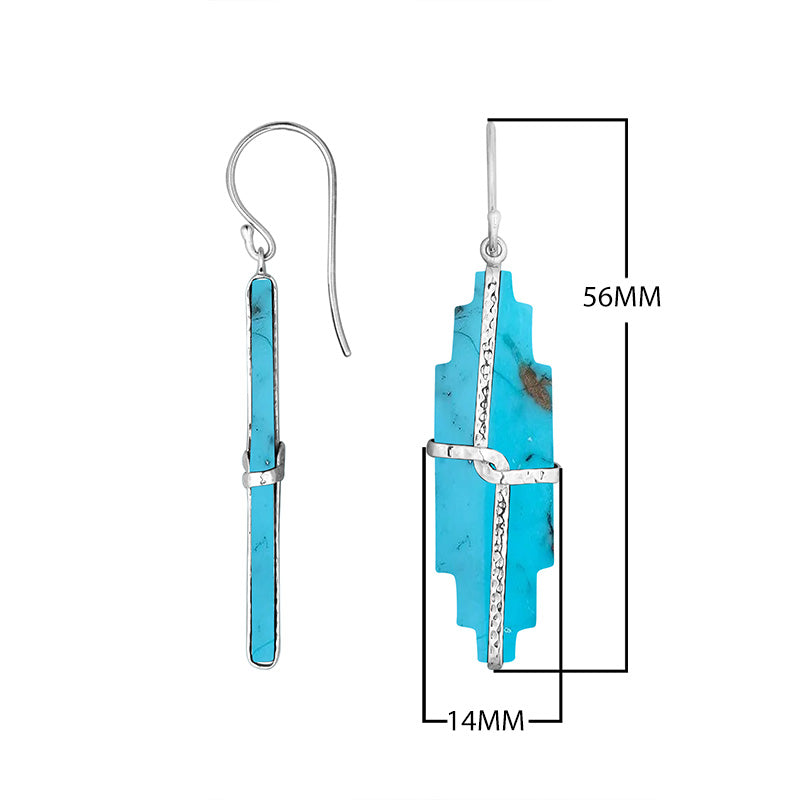 Turquoise shell stepped earrings with hammered silver bar