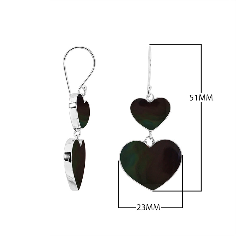 925 Sterling Silver Black Shell Double Heart Drop Earrings