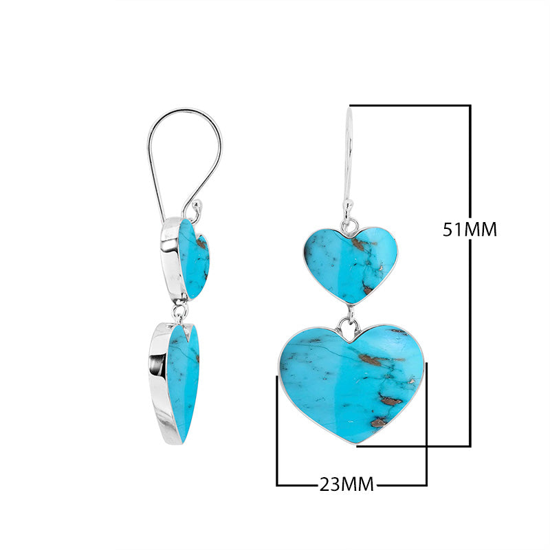 925 Sterling Silver Turquoise Shell Double Heart Drop Earrings