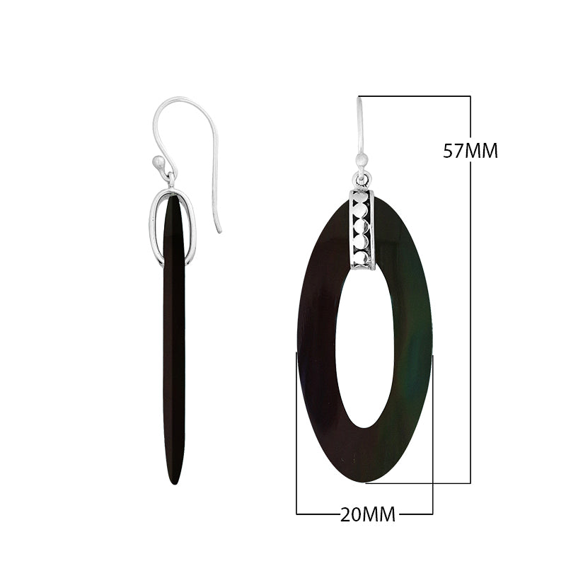 925 Sterling Silver Black Shell Elongated Oval Drop Earrings