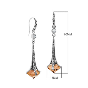 Sterling Silver Long Drop Earrings With Citrine Quartz