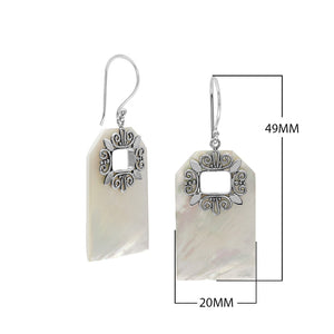 Mother of Pearl geometric earrings with silver filigree frame