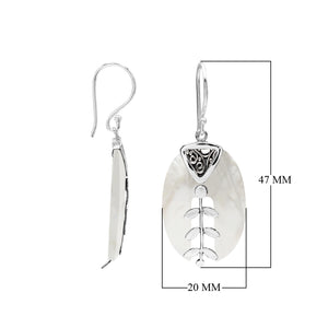 Mother of Pearl oval earrings with silver leaf design