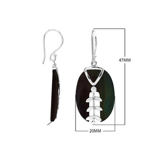 Black Shell oval earrings with silver leaf design