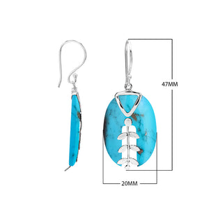 Turquoise Shell oval earrings with silver leaf detail