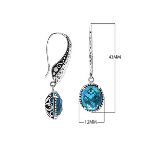 Sterling silver Blue Topaz Quartz oval dangle earrings