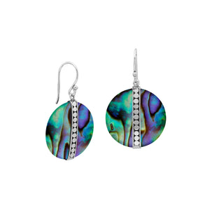 Sterling silver round Abalone Shell dangle earrings