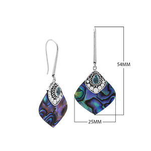 Wholesale Sterling Silver Earring With Abalone Shell & Blue Topaz Quartz Drop Design Handcrafted In Bali