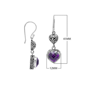 Sterling Silver Earrings With Amethyst Quartz Heart Design