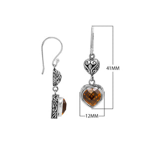 Sterling Silver Earrings With Citrine Quartz Heart Design
