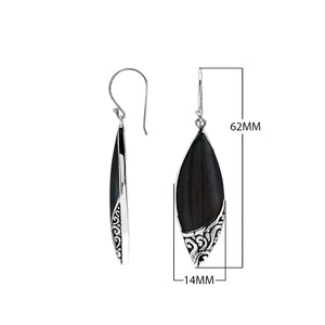 Sterling Silver Earrings With Black Shell Marquise Design