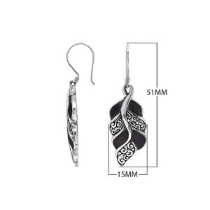 Black Shell Silver Leaf Filigree Earrings For Wholesale